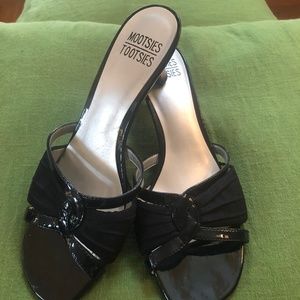 Navy Open Toed Slide in Heels